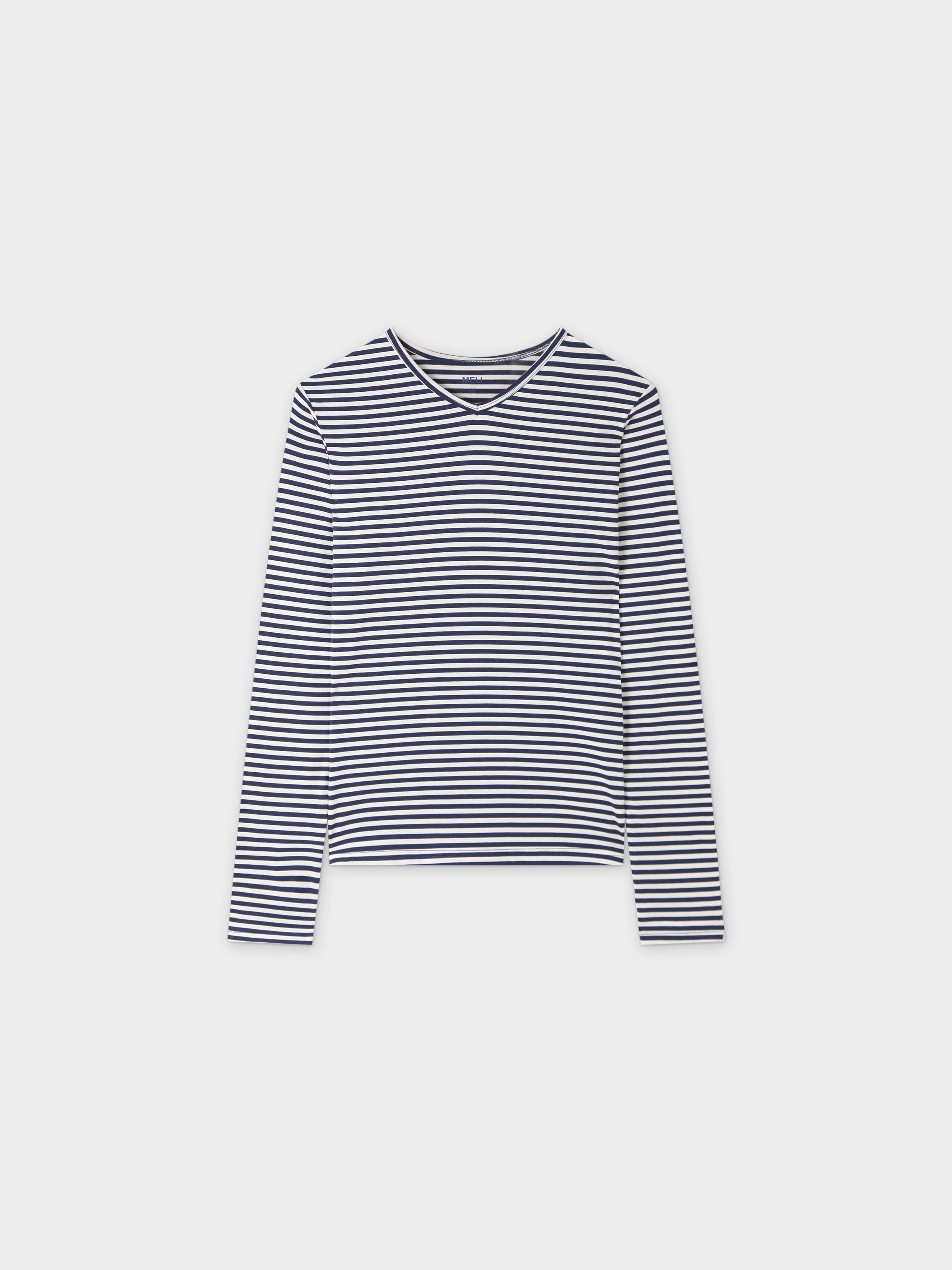 Camiseta Thin Stripe High V-Crema/Azul marino