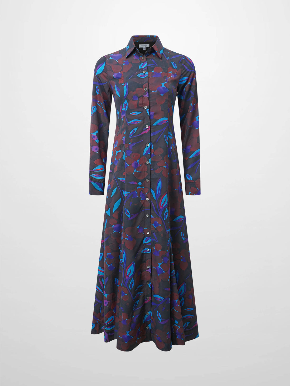Collared A-Line Shirtdress-Brown Floral