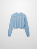 Embellished Cluster Crop Cardigan-Light Blue