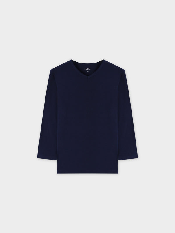RIBBED HIGH V 3Q-NAVY