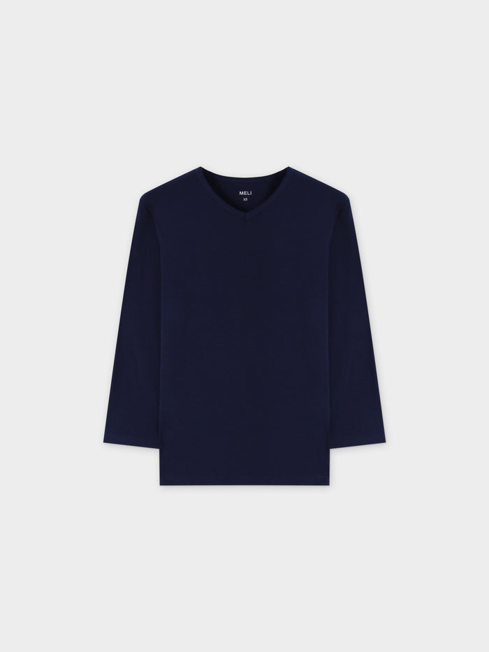 RIBBED HIGH V 3Q-NAVY