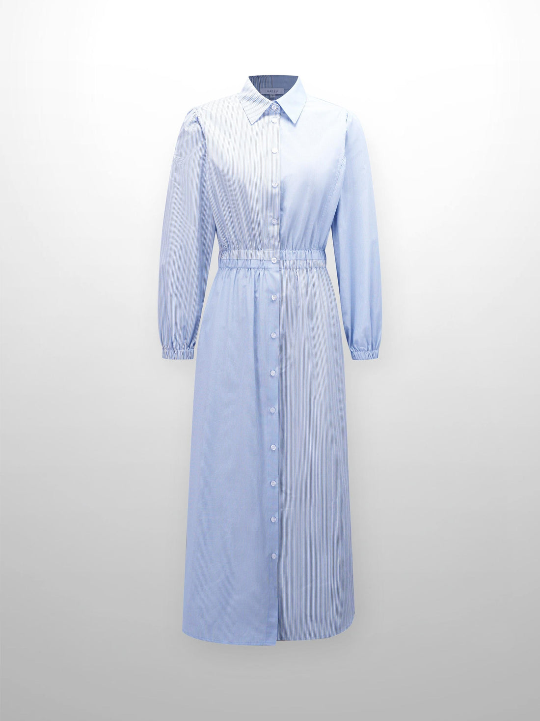 Mix Stripe Elastic Waits Dress-Blue Pinstripe