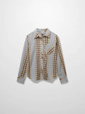 Mix Pinstripe Button Down Shirt-Tan/Blue Mix Media