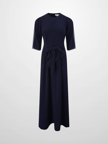 Tulip Sleeve Tie Back Dress-Navy
