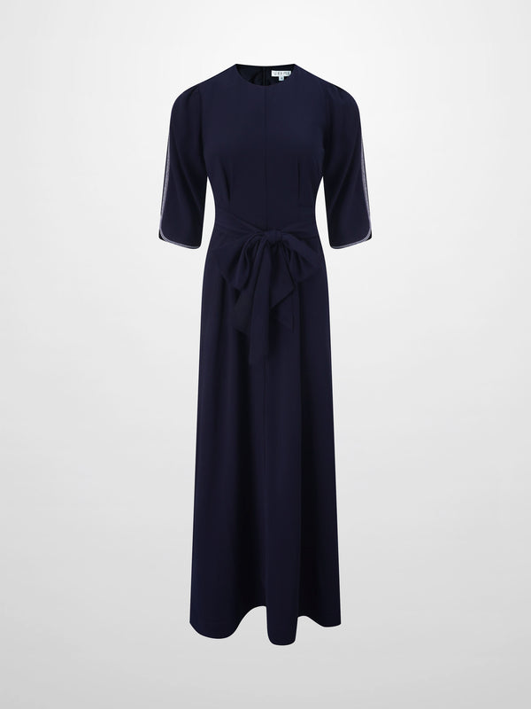 Tulip Sleeve Tie Back Dress-Navy