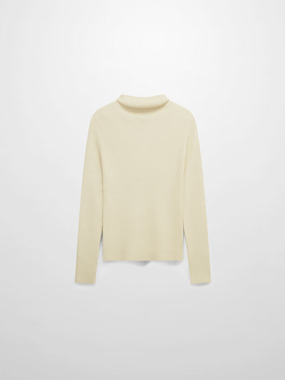 Lurex Ribbed Knit Turtleneck-Ivory