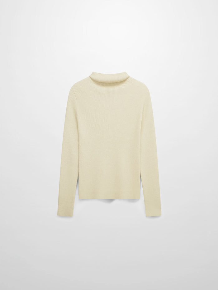 Lurex Ribbed Knit Turtleneck-Ivory