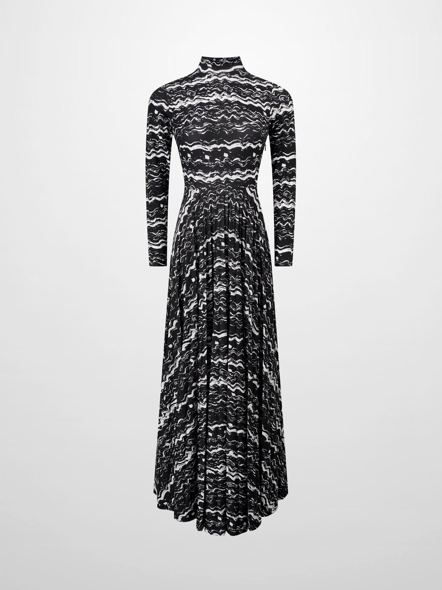 Pleat Bottom Stretch Maxi Dress-Black/White