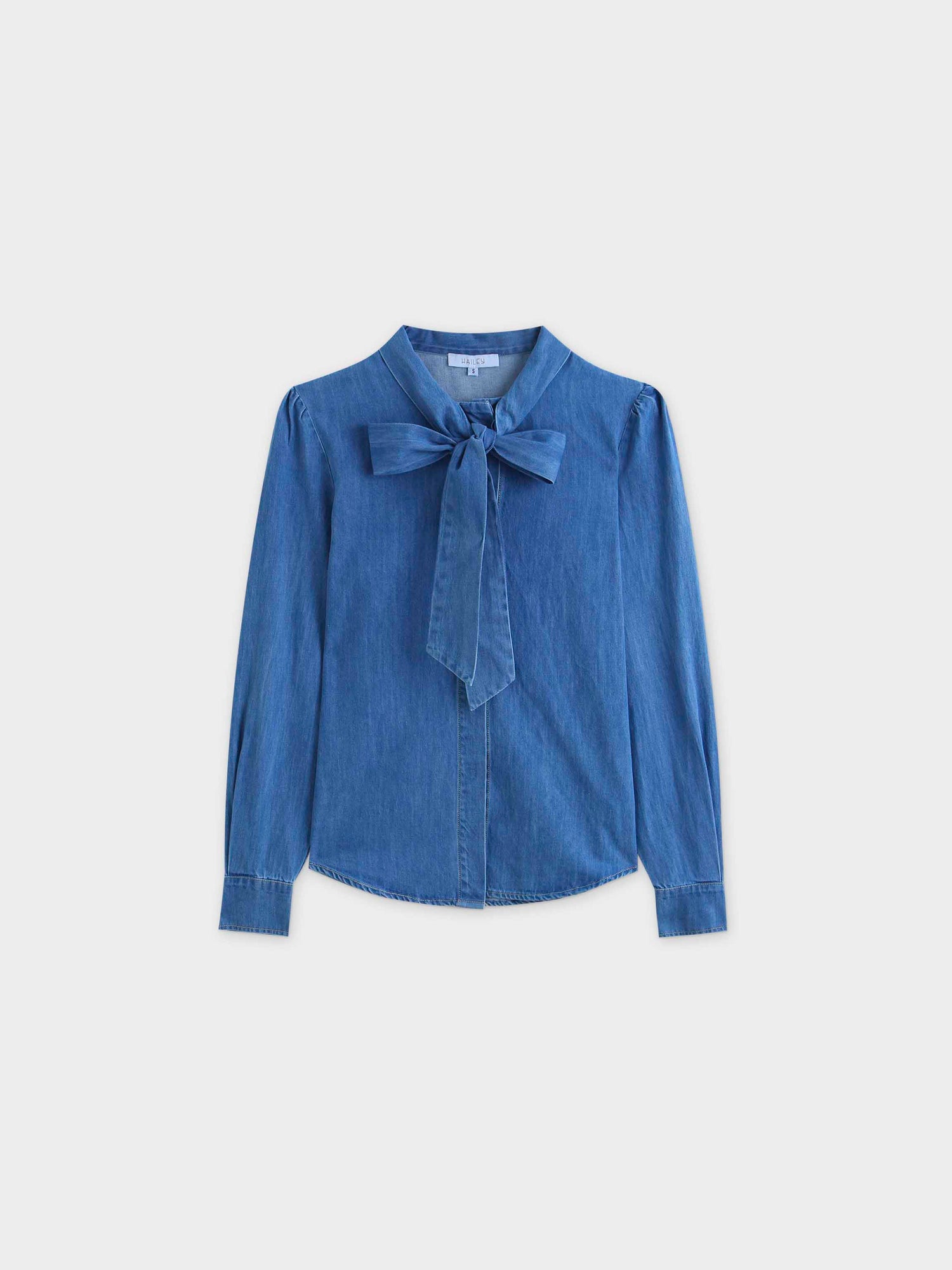 Denim Tie Blouse-Blue