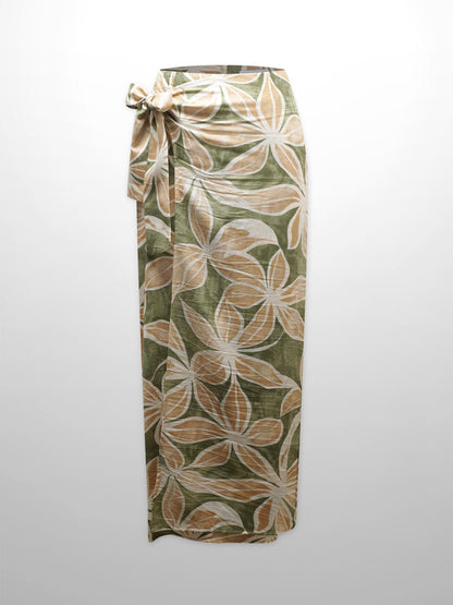 Side Tie Faux Wrap Skirt-Geo Floral