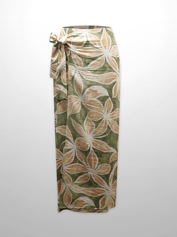 Side Tie Faux Wrap Skirt-Geo Floral