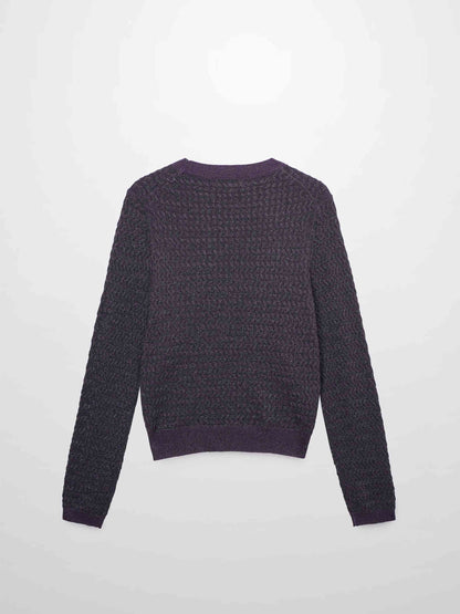 Textured Lurex Crew Sweater-Wine