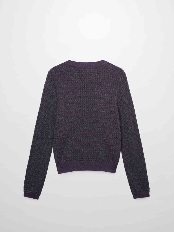 Textured Lurex Crew Sweater-Wine