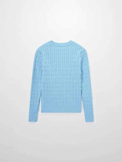 Crew Neck Cable Sweater-Light Blue