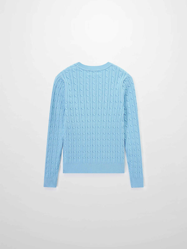 Crew Neck Cable Sweater-Light Blue