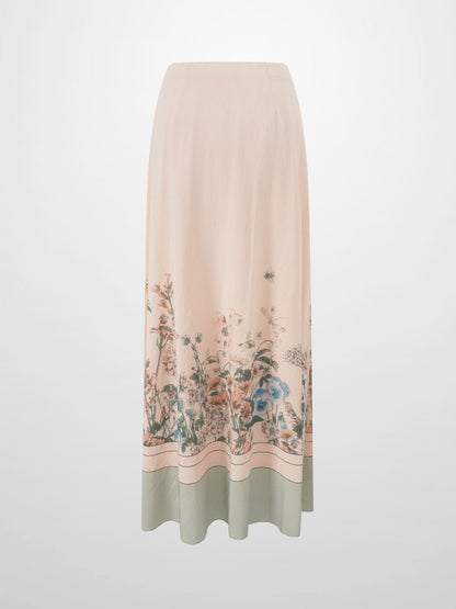 Printed Crinkle Slip Skirt-Flower Border