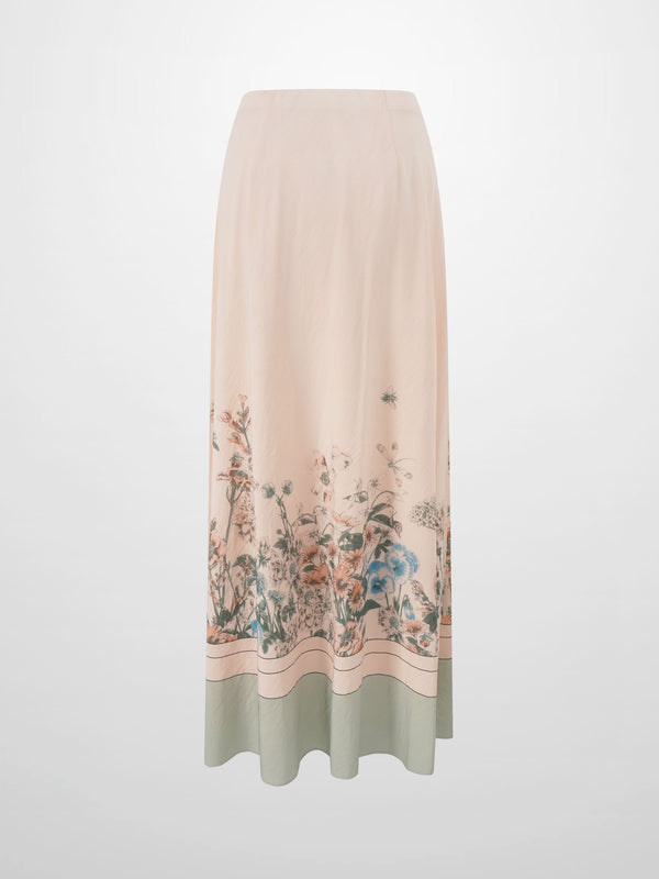 Printed Crinkle Slip Skirt-Flower Border