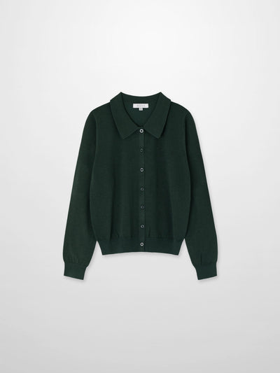 Wool Blend Collared Cardigan-Green