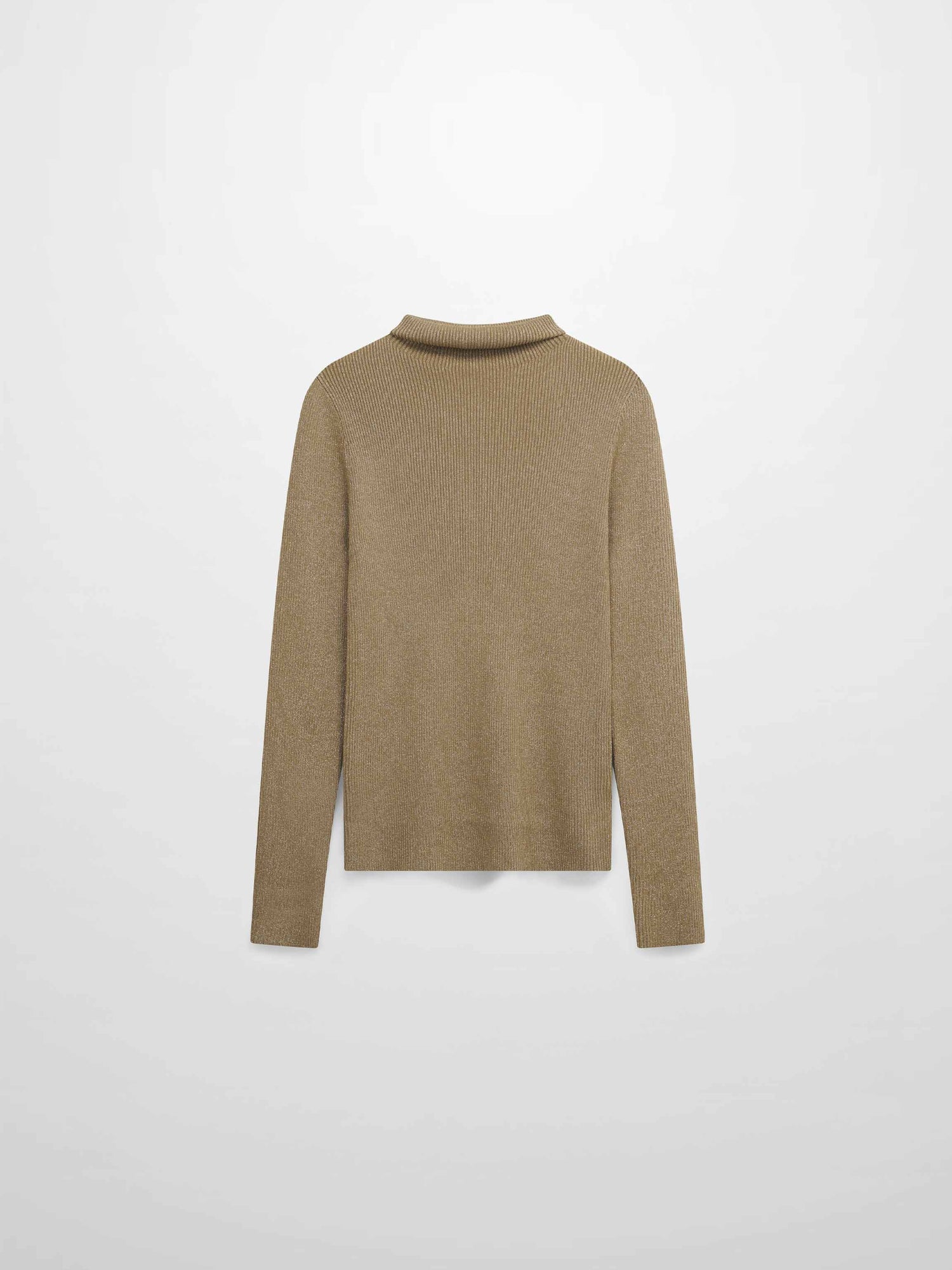 Lurex Ribbed Knit Turtleneck-Mocha Mousse