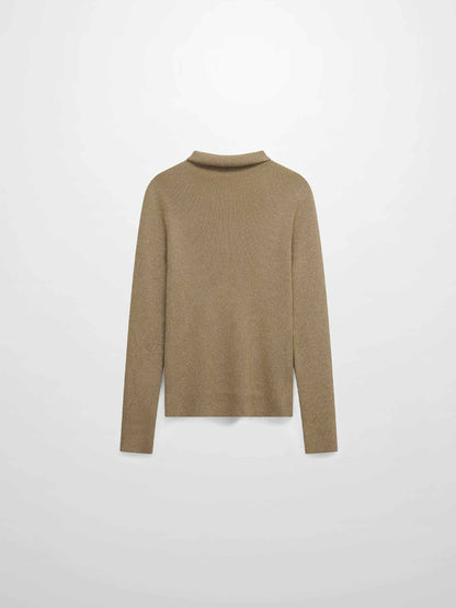 Lurex Ribbed Knit Turtleneck-Mocha Mousse