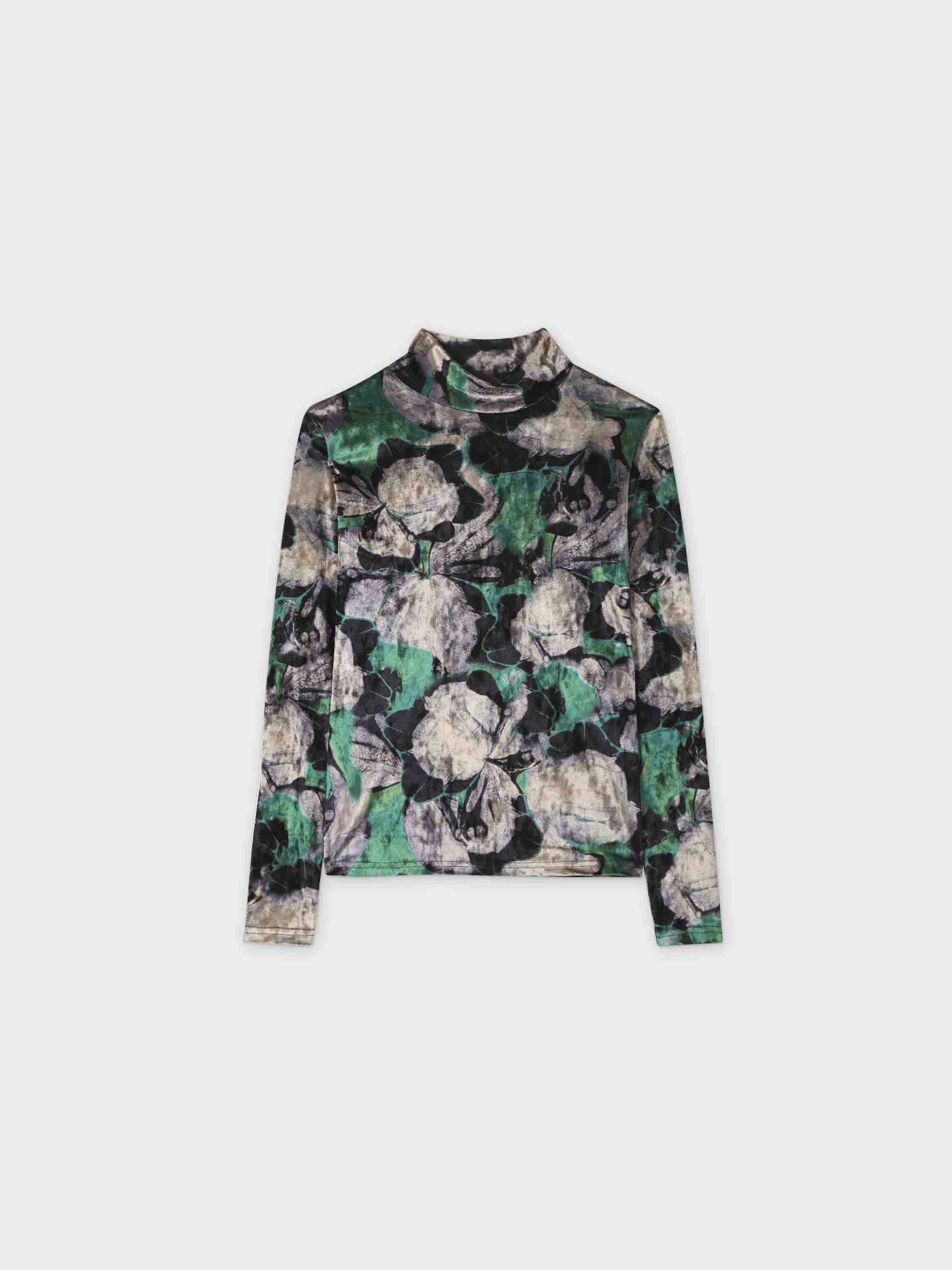 Velour Printed Turtleneck-Green Floral