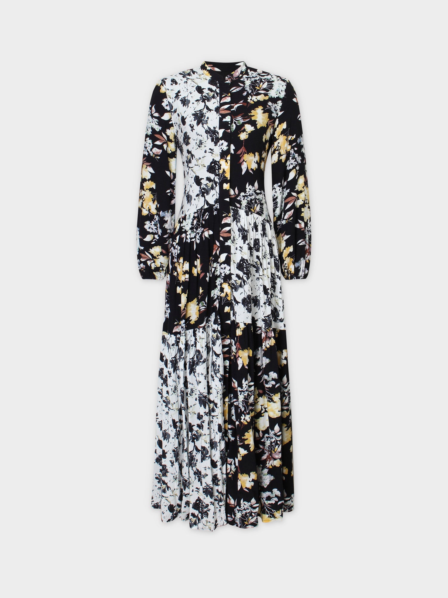 MIX PATTERN DRESS-BLACK WHITE FLORAL