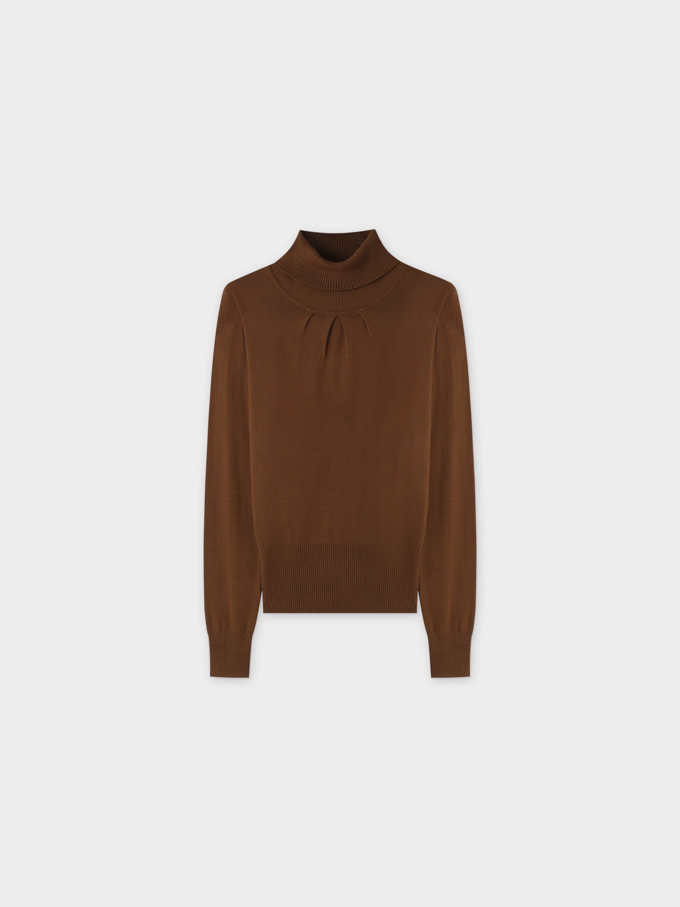 PLEATED TURTLENECK-BROWN