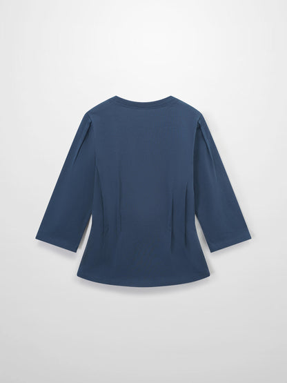 Pleat Seam T-shirt-Denim Blue