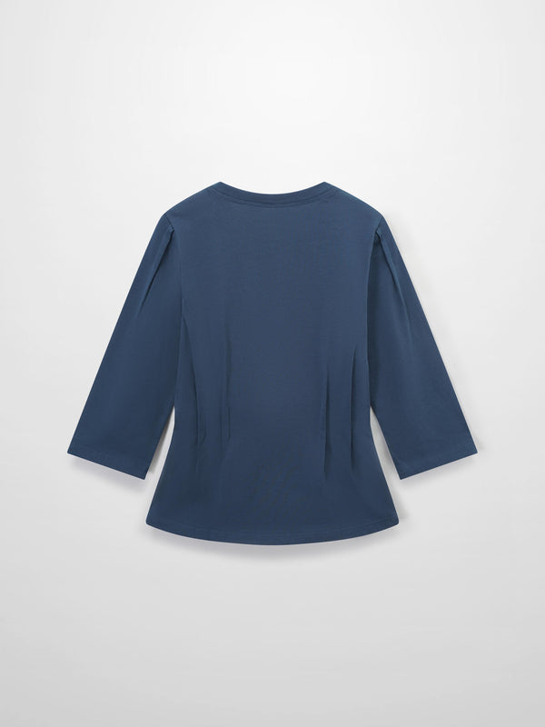 Pleat Seam T-shirt-Denim Blue