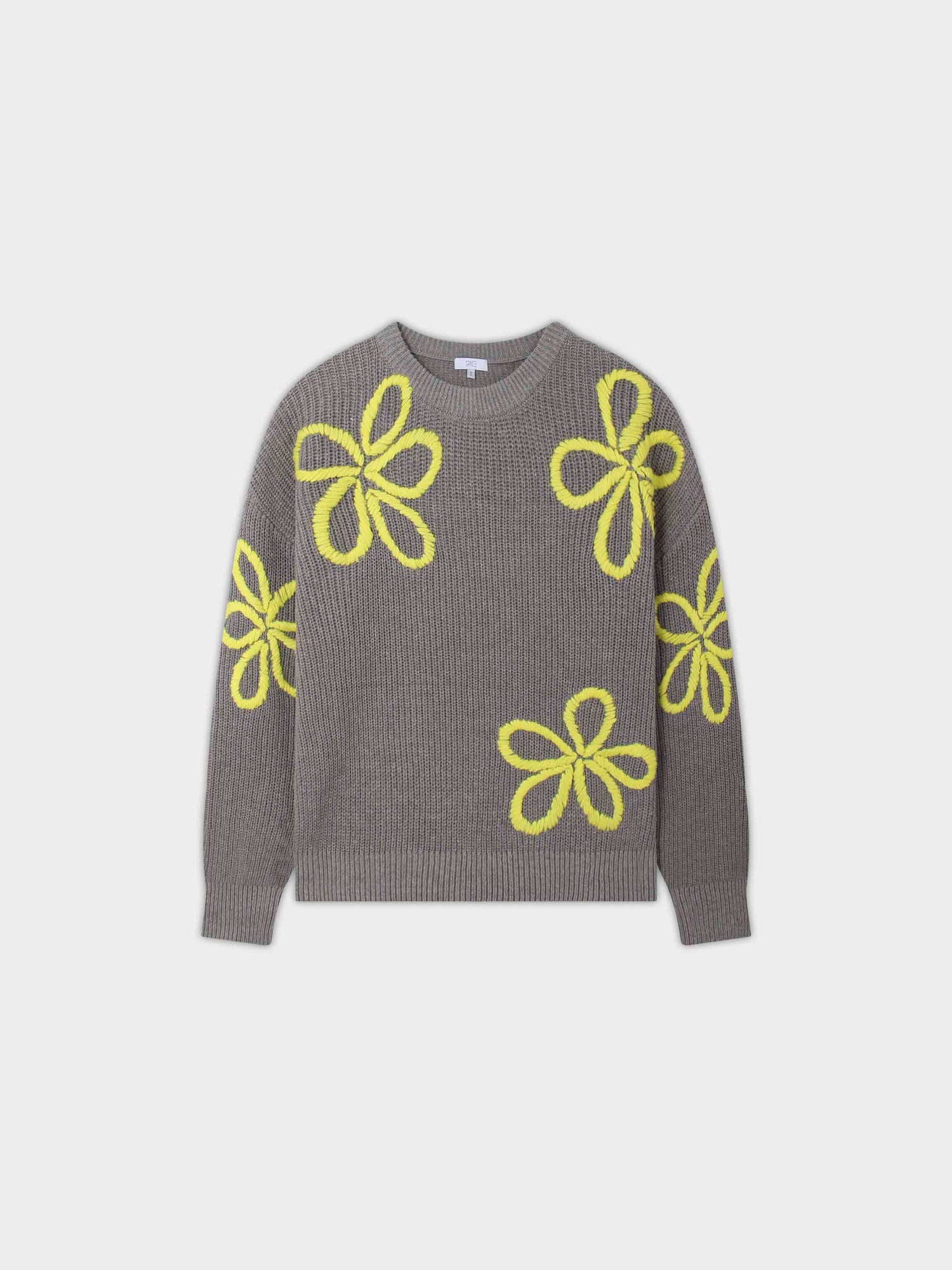 Flower Ribbon Sweater-Grey/Yellow