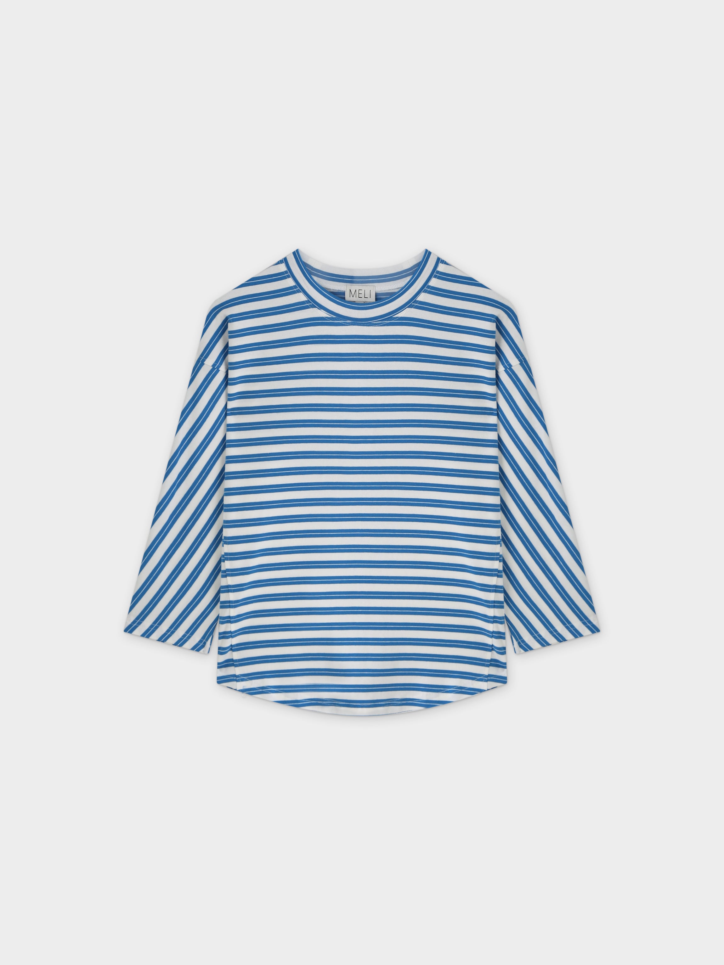 Striped Boxy Tee-Blue/White