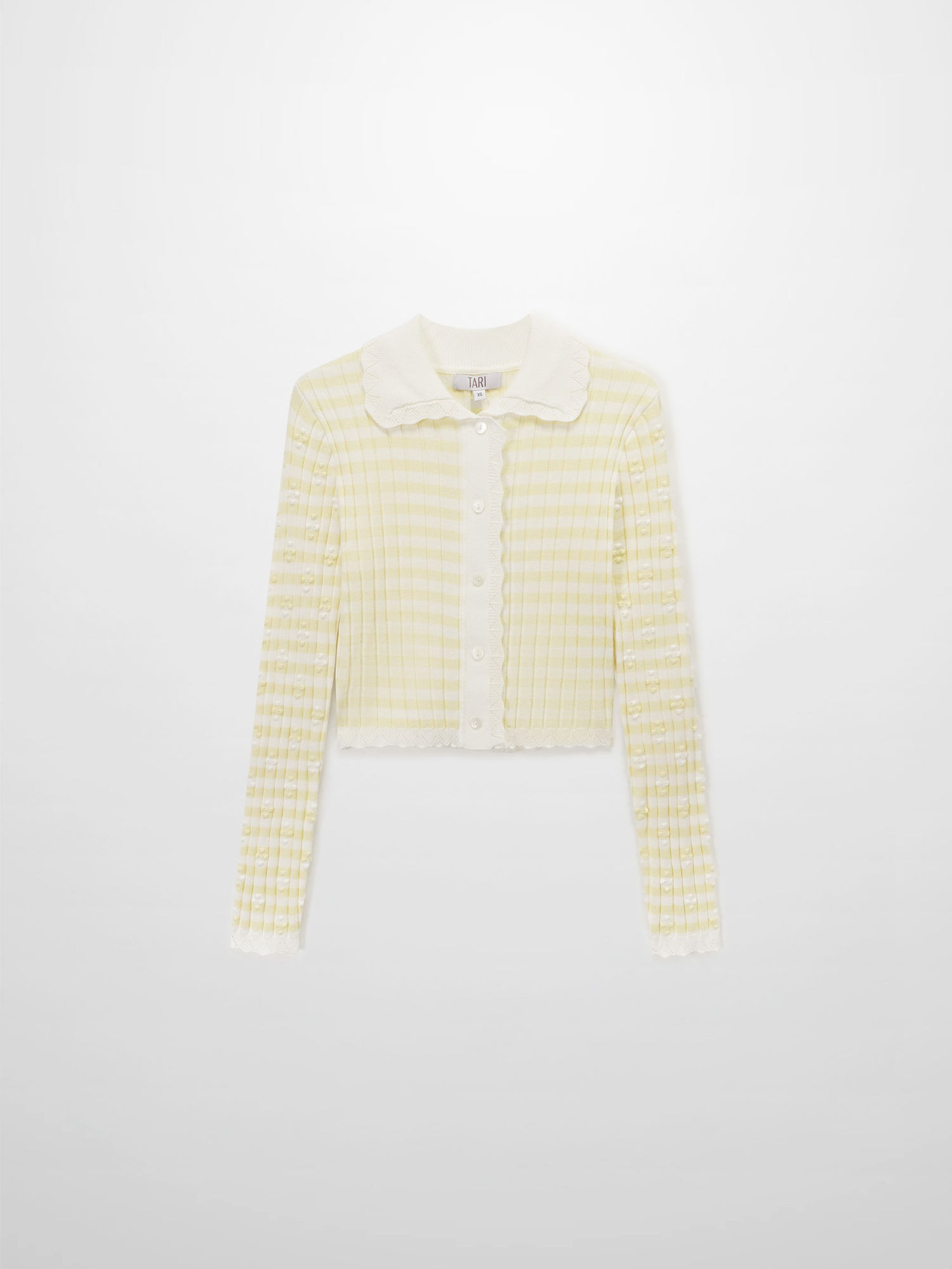 Striped Scalloped Edge Cardigan-Yellow/White