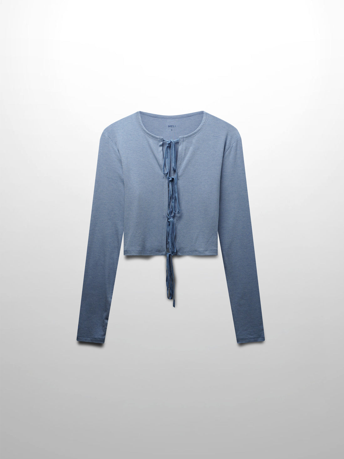 Ribbed Crop Bow Cardigan-Heathered Blue