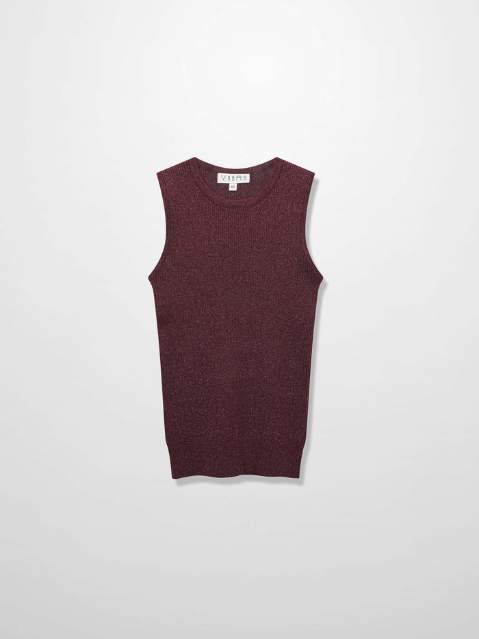 Lurex Sleeveless Sweater-Heathered Burgundy