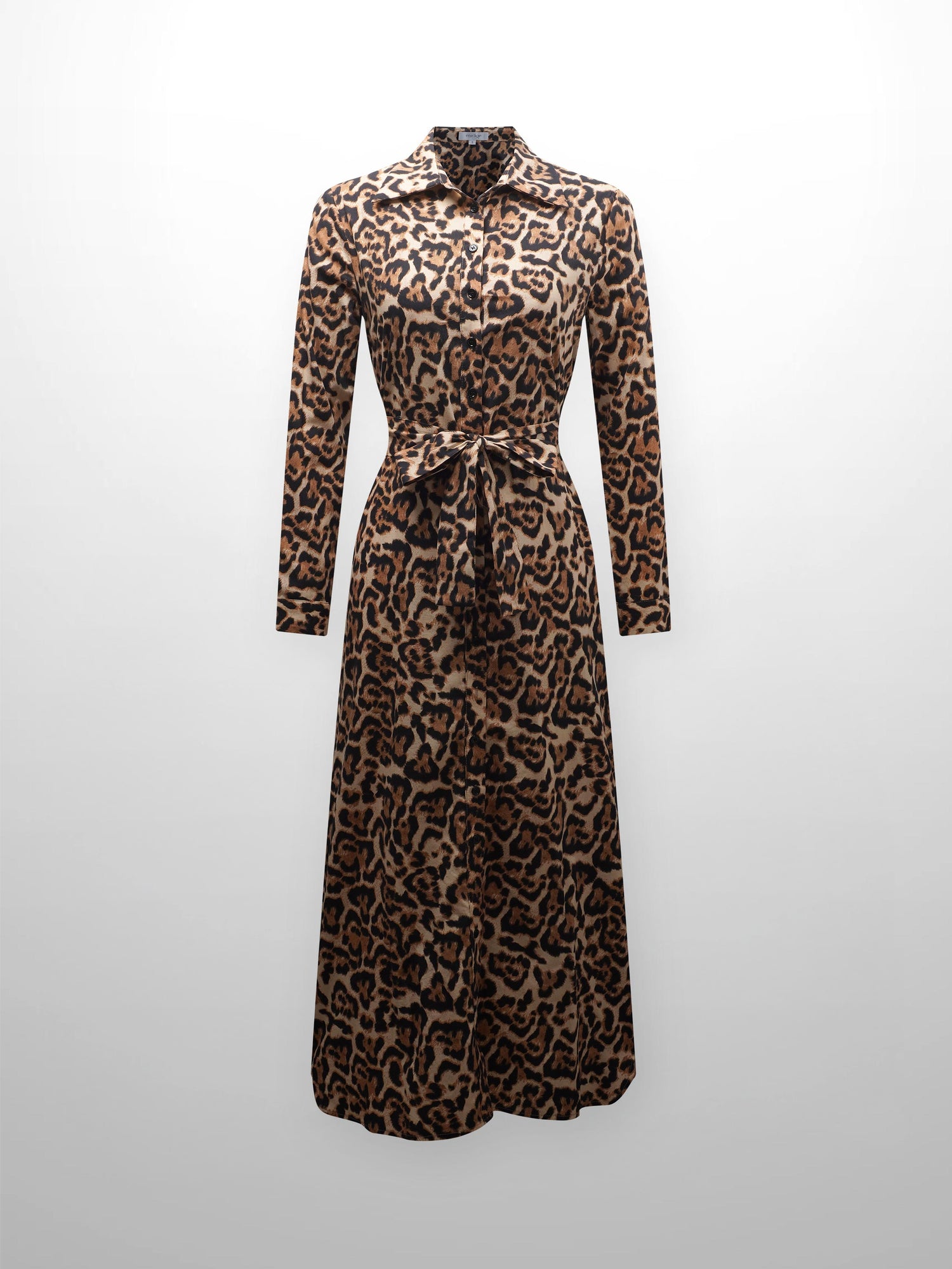 Long Button Down Shirtdress-Leopard Print