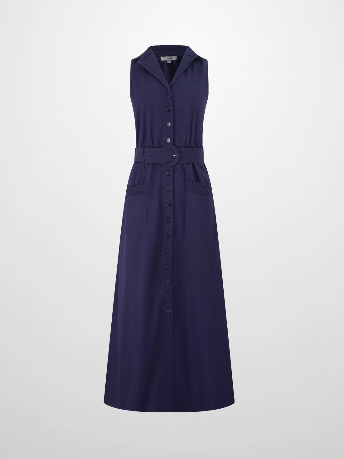 Button Down Belted Jumper-Navy