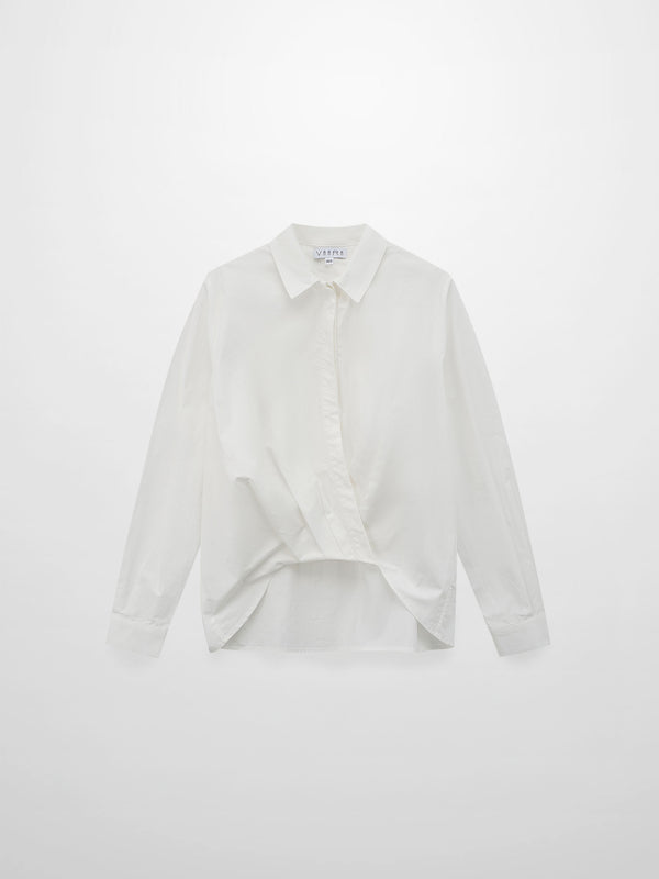 Cotton Front Crossover Blouse-White