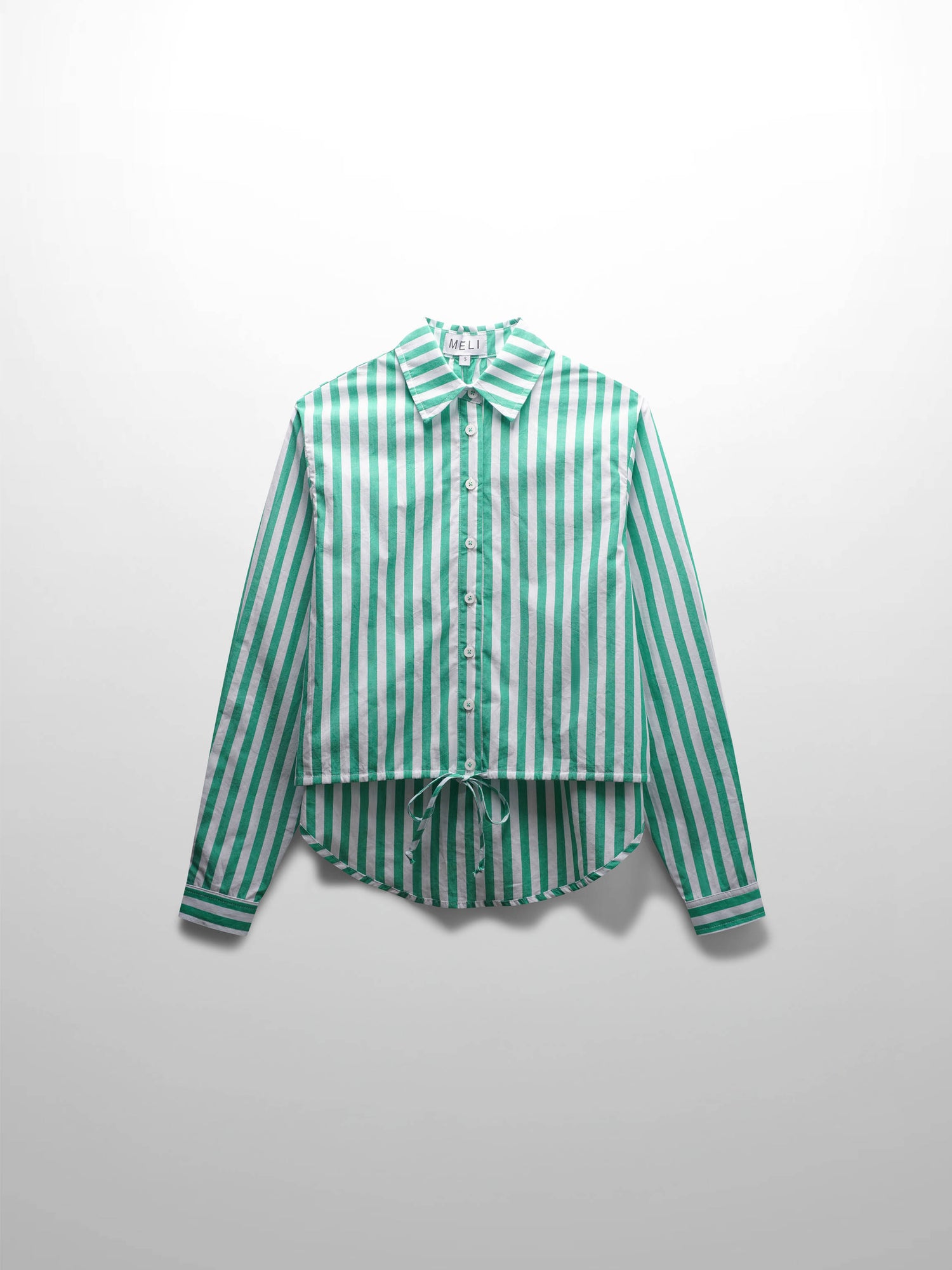 Front Drawstring Crop Blouse-Green/White