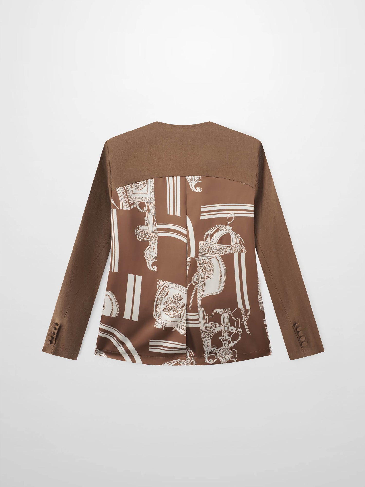 Silky Back Printed Blazer-Brown/Cream