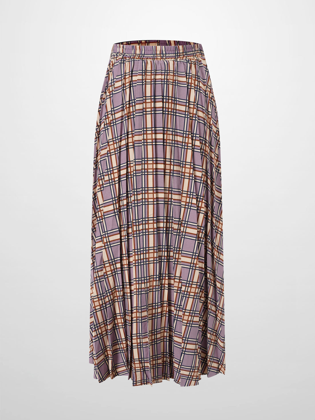 Covered Band Pleated Skirt-Lavender Plaid