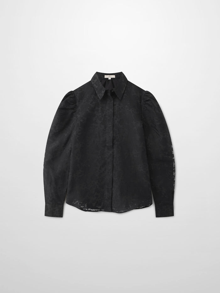 Puff Sleeve Lace Burnout-Black