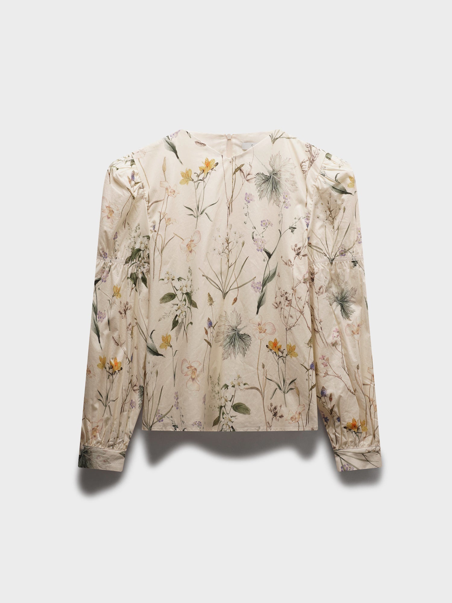 High V Puff Sleeve Top-Antique Floral