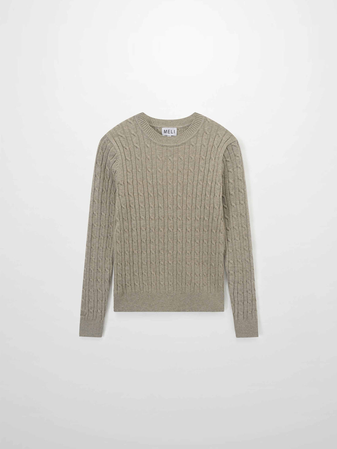 Crew Neck Cable Sweater-Mocha Mousse