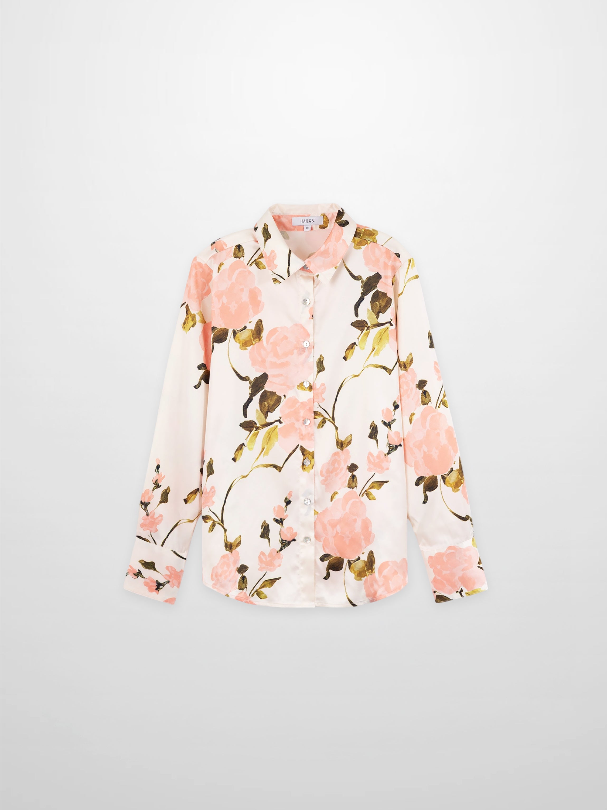 Button Down Faux Satin Blouse-Peach Floral
