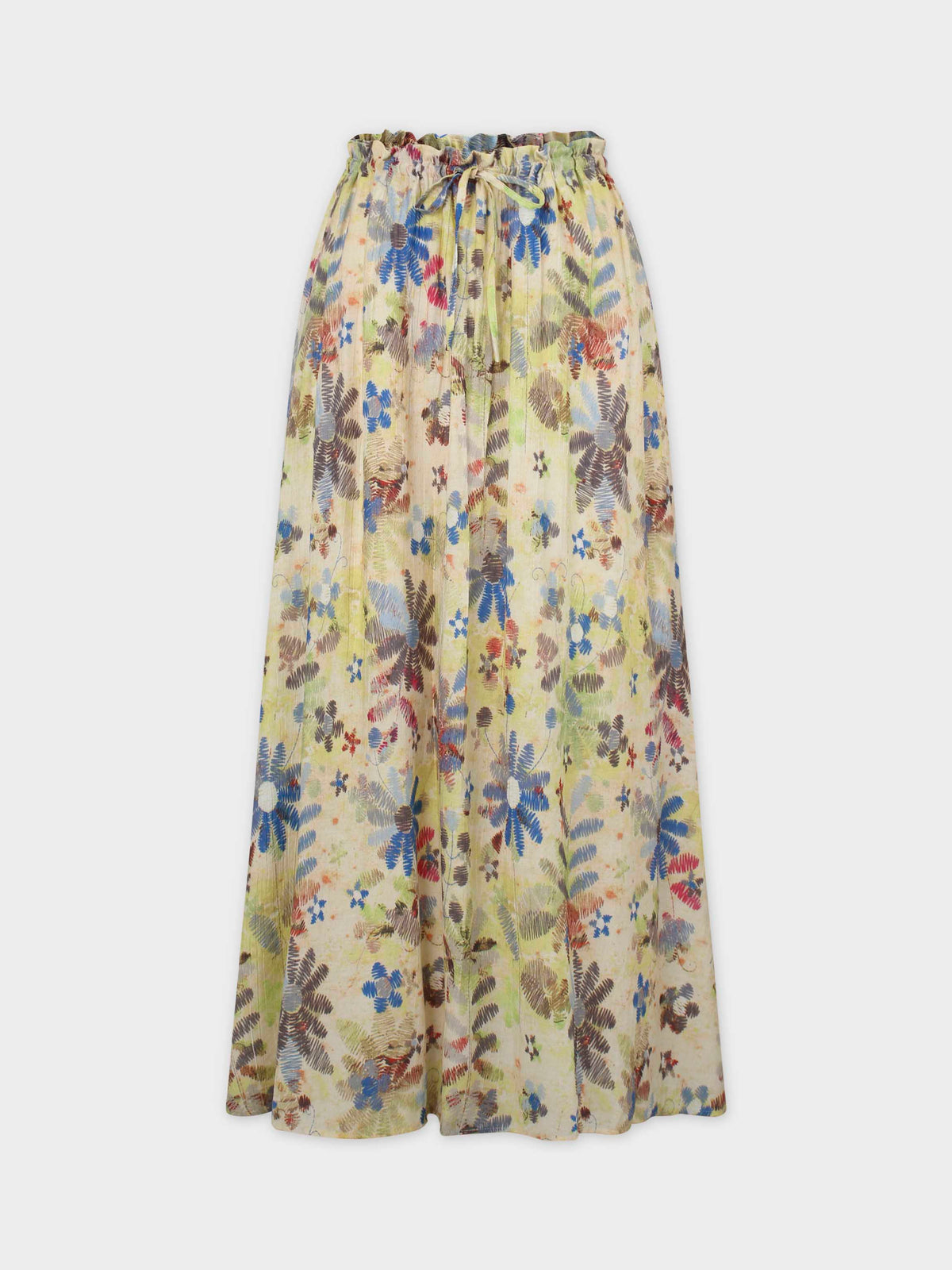 Elastic Waist Printed Skirt-Textured Floral