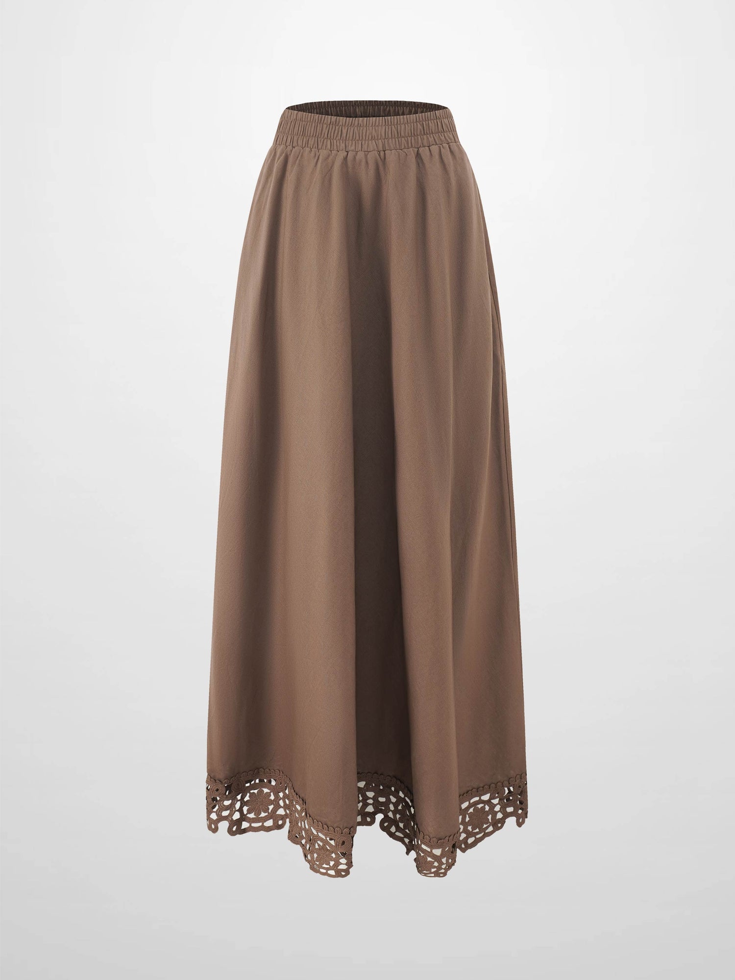 Crochet Trim Skirt-Brown