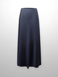 Solid Faux Satin Slip Skirt-Dark Blue/Navy