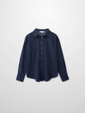 Denim Button Down Blouse-Dark Blue