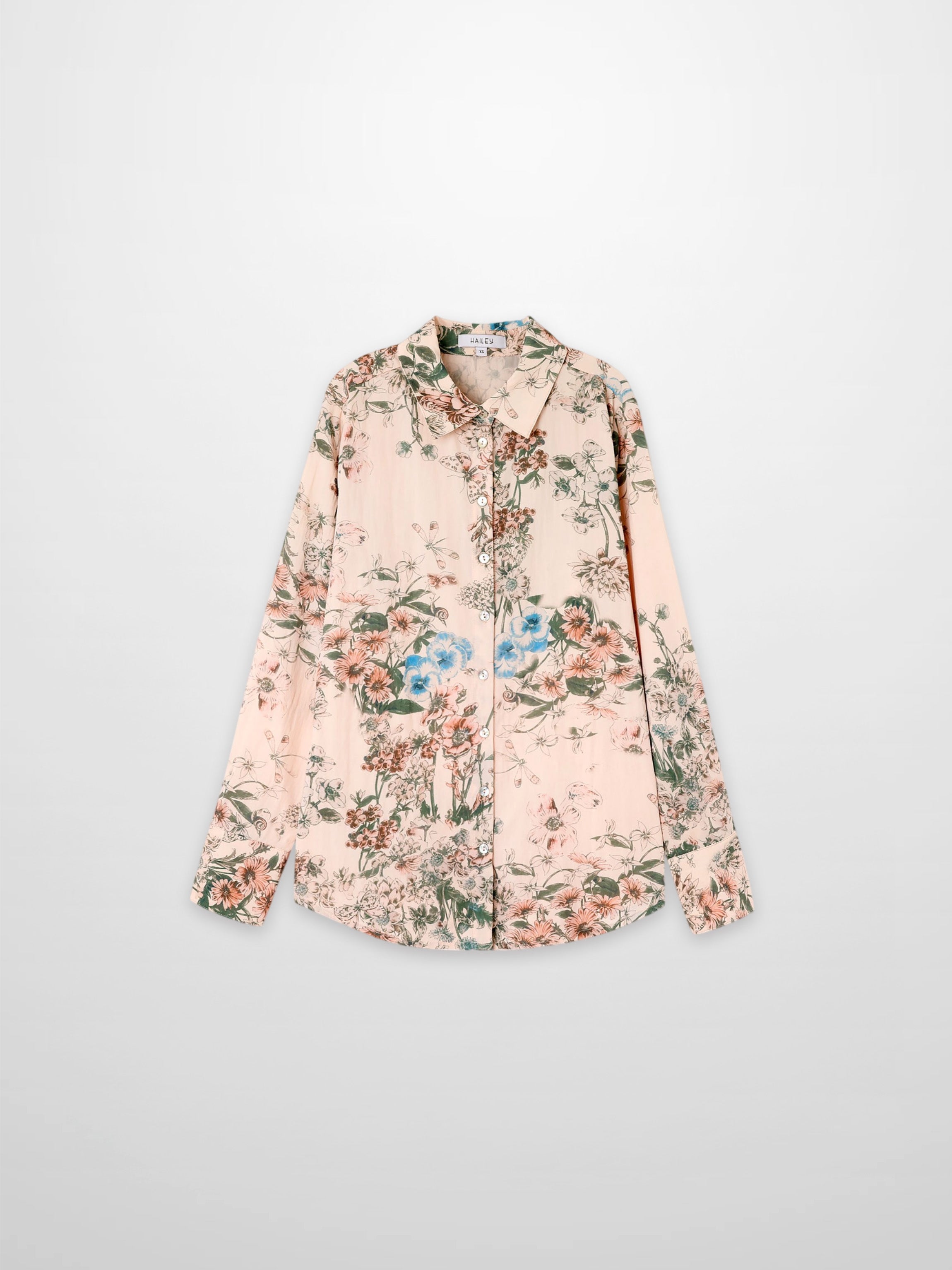 Printed Crinkle Button Down Blouse-Flower Design