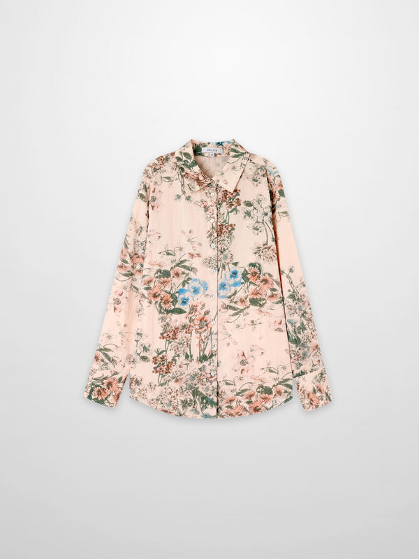 Printed Crinkle Button Down Blouse-Flower Design